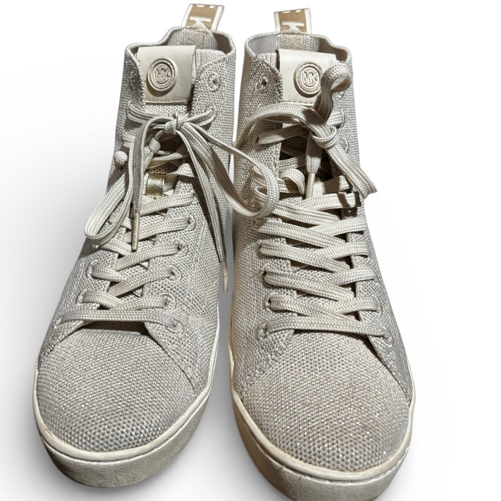 Michael Kors Women's Edie Knit Lace Up High Top Sneakers Light Cream Size 7